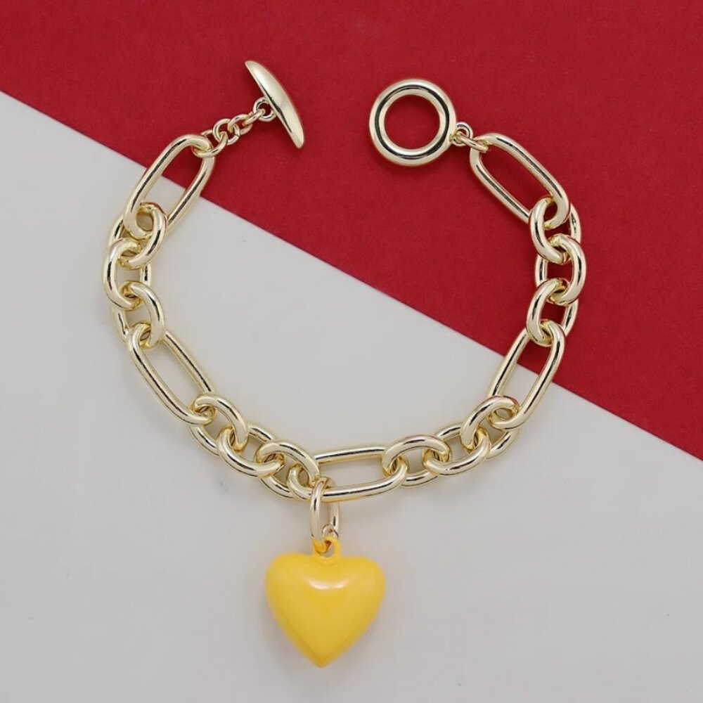 Roxanne Assoulin The Happy Charm x Andiamo Link Bracelet Yellow Puffy Heart - Picture 2 of 3